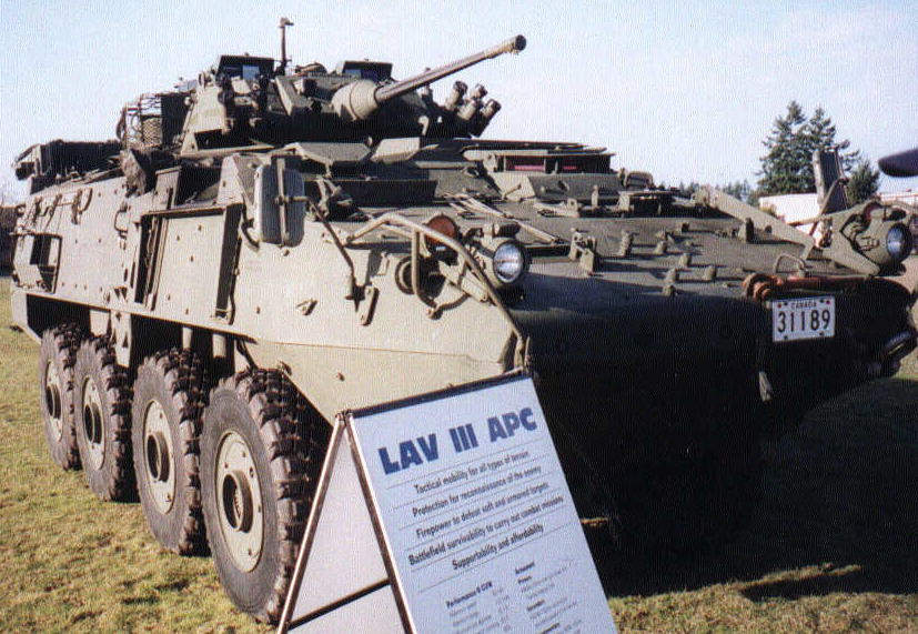 This is the "Horse" that the Squadron's scout squads ride today. It weighs in at 18 tons. Its armor provides protection aginst 14.5 mm automatic weapon fire and 152mm artillery schrapnel. The squad's antitank weapons are its Javelin shoulder fired missile launchers. The Javelin system has fire-and-forget capability. The missile has a range of 2500 meters and is capable of overhead attack against top armor. (More detail here)